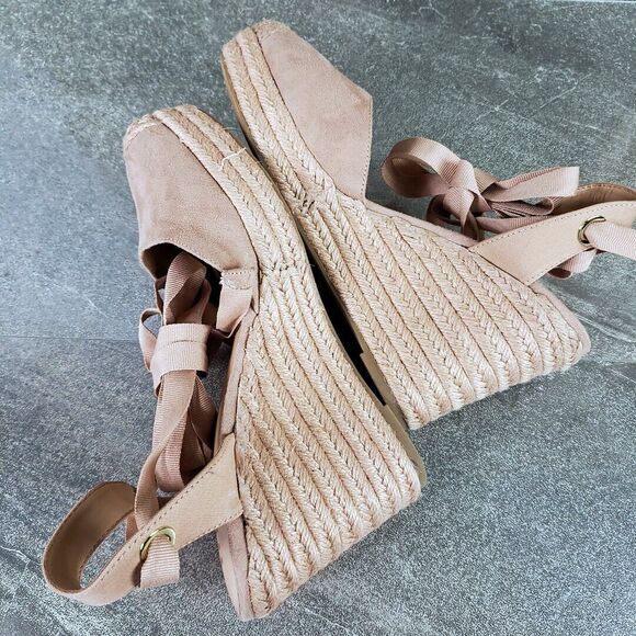 INC Shoes Womens 11 M Maisie Tan Lace-Up Espadrille Wedge Sandals Ankle Wrap Tie - Picture 7 of 13